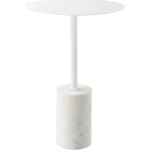Lyric Round Side Table in White Marble & White Iron