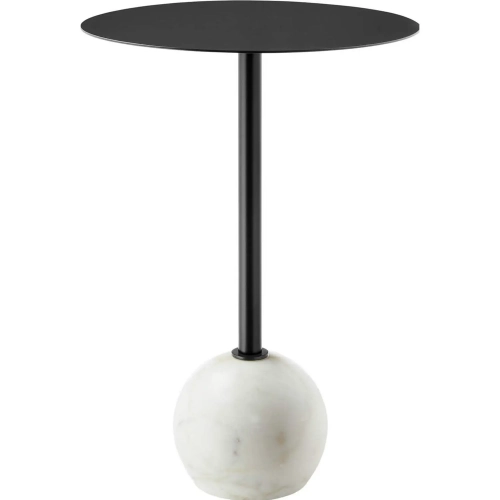 Aliza Round Side Table in Black Metal & White Marble