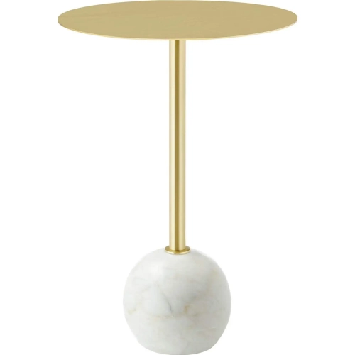 Aliza Round Side Table in Brass Metal & White Marble