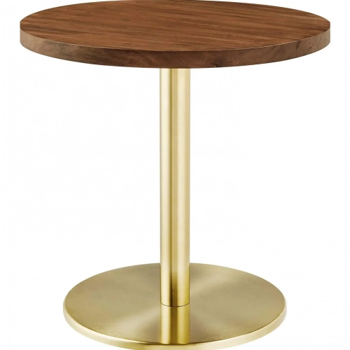 Viva Round Side Table in Light Oak Finish Acacia Wood & Brass Metal