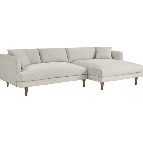 Zoya Down Filled Overstuffed Sectional Sofa with Right Facing Chaise in Ivory Fabric