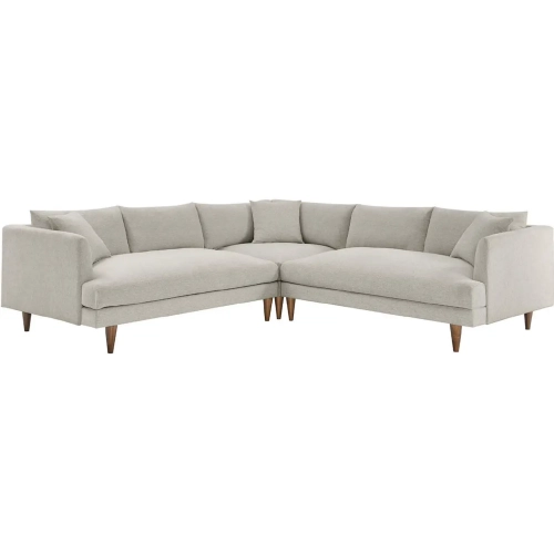 Zoya Down Filled Overstuffed 3 Piece Sectional Sofa in Heathered Weave Ivory Fabric