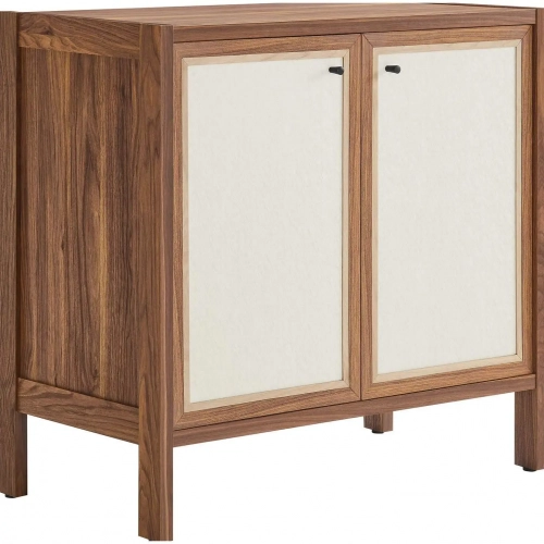 Capri 33" Storage Cabinet in Walnut Wood Grain Laminate & Linen