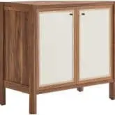 Capri 33" Storage Cabinet in Walnut Wood Grain Laminate & Linen