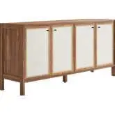 Capri 65" Sideboard Storage Cabinet in Walnut Wood Grain Laminate & Linen