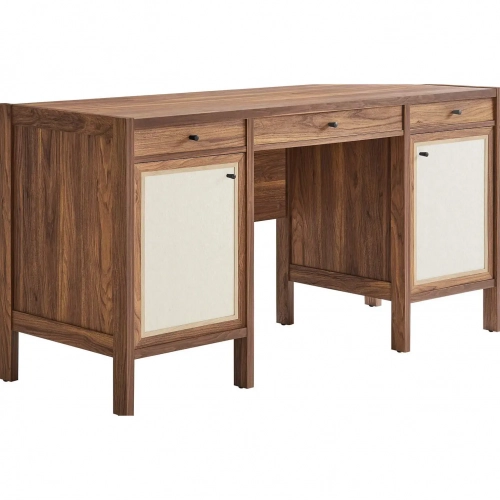 Capri 58" Office Desk in Walnut Wood Grain Laminate & Linen