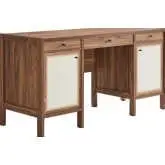 Capri 58" Office Desk in Walnut Wood Grain Laminate & Linen
