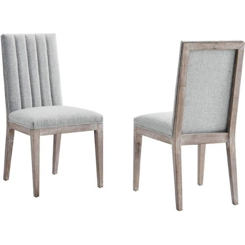 Maisonette French Vintage Dining Chair in Tufted Gray Fabric & Wood (Set of 2)