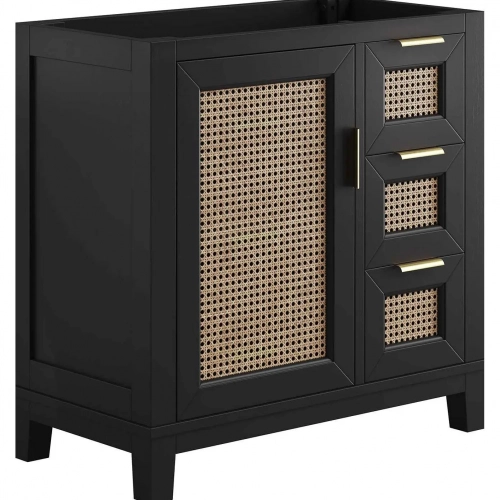 Dixie 36" Bathroom Vanity Cabinet in Black & Rattan (Sink Not Included)