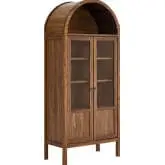 Tessa Tall Storage Display Cabinet in Walnut Finish & Tempered Glass