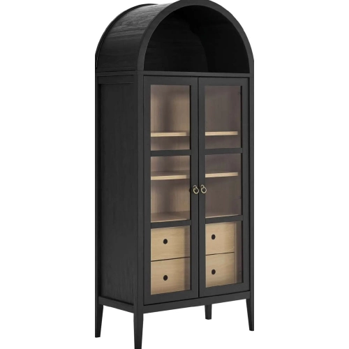 Nolan Tall Storage Display Cabinet in Black, Oak & Glass
