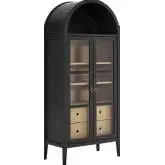 Nolan Tall Storage Display Cabinet in Black, Oak & Glass