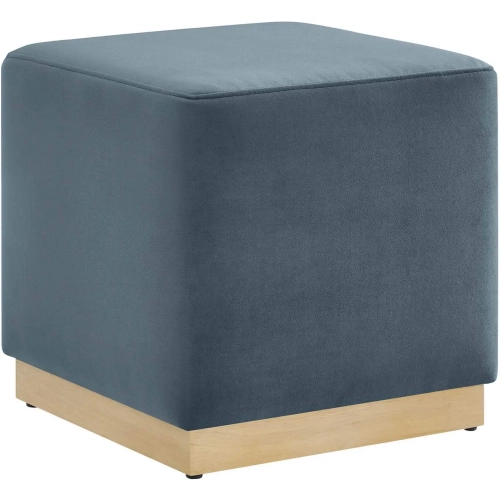 Tilden 17" Square Ottoman in Cadet Blue Performance Velvet & Natural Finish Wood