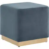 Tilden 17" Square Ottoman in Cadet Blue Performance Velvet & Natural Finish Wood