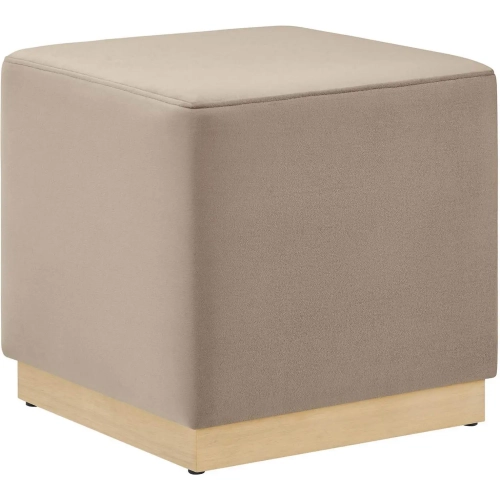 Tilden 17" Square Ottoman in Taupe Performance Velvet & Natural Finish Wood