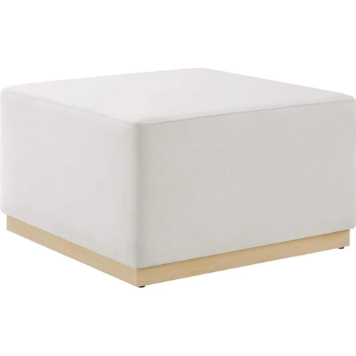 Tilden 28" Square Ottoman in Alabaster Performance Velvet & Natural Finish Wood