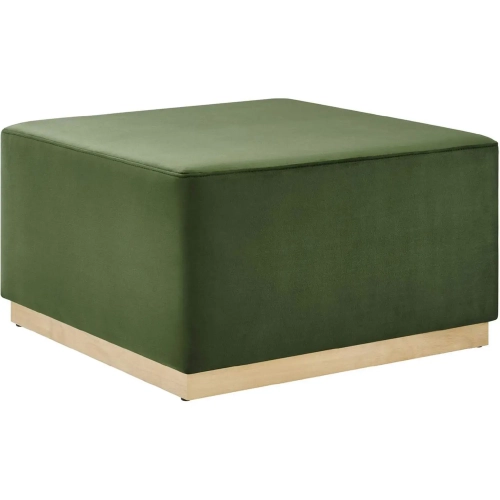 Tilden 28" Square Ottoman in Moss Green Performance Velvet & Natural Finish Wood