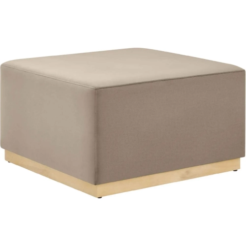 Tilden 28" Square Ottoman in Taupe Performance Velvet & Natural Finish Wood