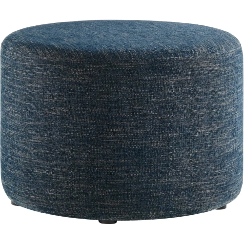 Callum 23" Round Ottoman in Heathered Weave Azure Blue Fabric