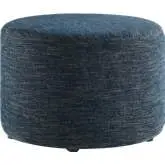 Callum 23" Round Ottoman in Heathered Weave Azure Blue Fabric