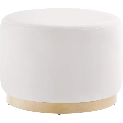 Tilden 23" Round Ottoman in Alabaster Performance Velvet & Natural Finish Wood