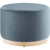 Tilden 23" Round Ottoman in Cadet Blue Performance Velvet & Natural Finish Wood
