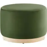 Tilden 23" Round Ottoman in Moss Green Performance Velvet & Natural Finish Wood
