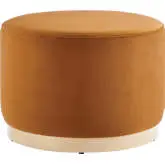 Tilden 23" Round Ottoman in Rust Performance Velvet & Natural Finish Wood