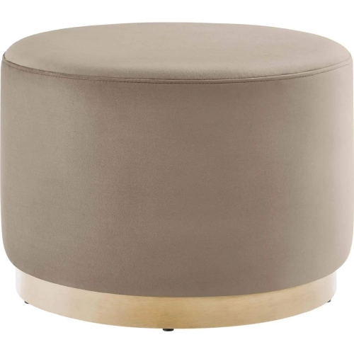 Tilden 23" Round Ottoman in Taupe Performance Velvet & Natural Finish Wood