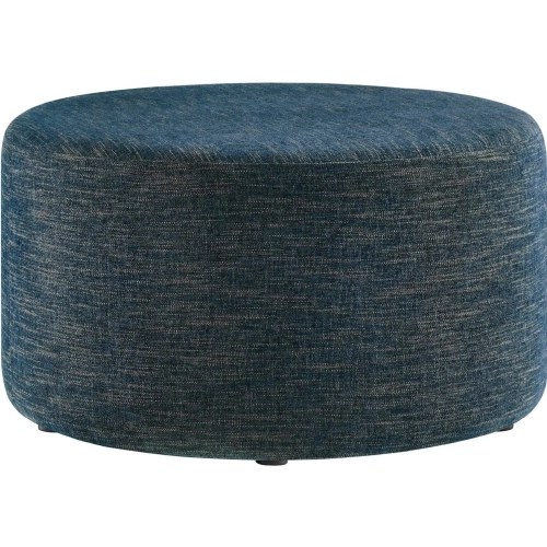 Callum 29" Round Ottoman in Heathered Weave Azure Blue Fabric