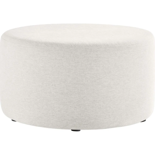 Callum 29" Round Ottoman in Heathered Weave Ivory Fabric