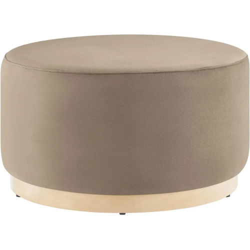 Tilden 29" Round Ottoman in Taupe Performance Velvet & Natural Finish Wood