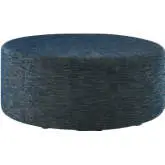 Callum 38" Round Ottoman in Heathered Weave Azure Blue Fabric