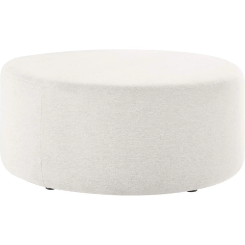 Callum 38" Round Ottoman in Heathered Weave Ivory Fabric