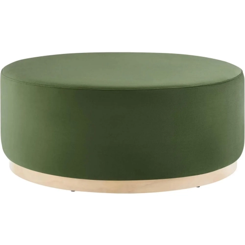 Tilden 38" Round Ottoman in Moss Green Performance Velvet & Natural Finish Wood