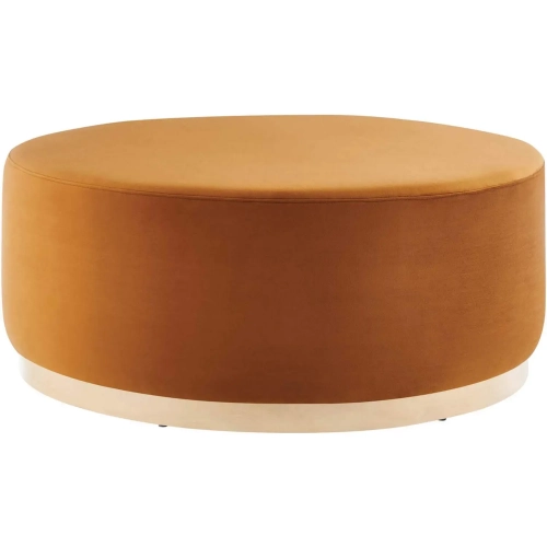 Tilden 38" Round Ottoman in Rust Performance Velvet & Natural Finish Wood