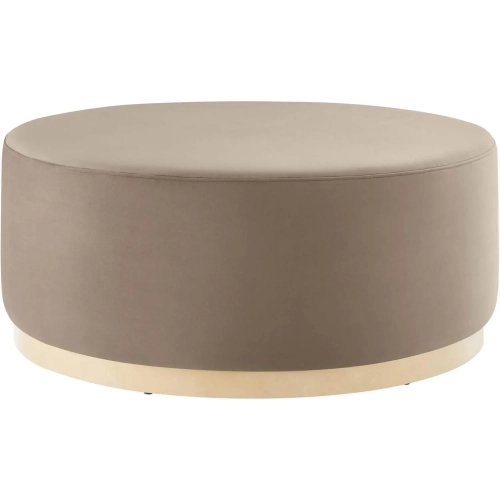 Tilden 38" Round Ottoman in Taupe Performance Velvet & Natural Finish Wood