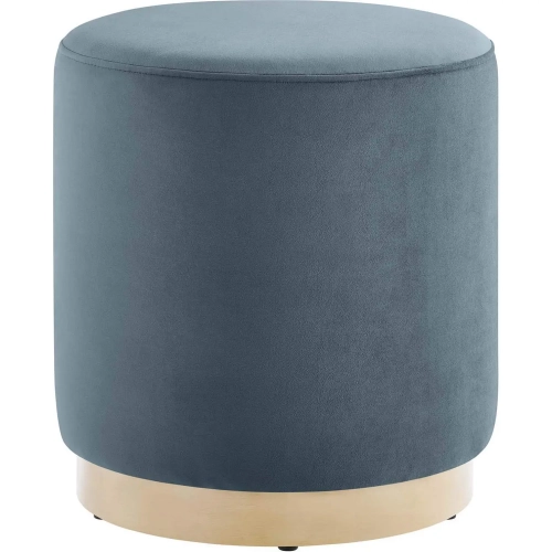Tilden 16" Round Ottoman in Cadet Blue Performance Velvet & Natural Finish Wood