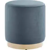 Tilden 16" Round Ottoman in Cadet Blue Performance Velvet & Natural Finish Wood