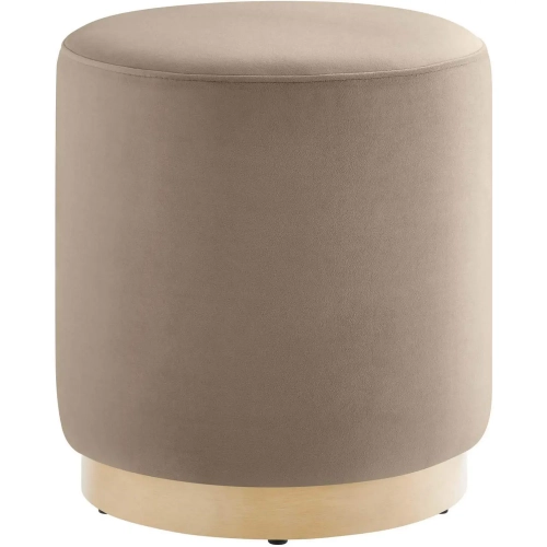 Tilden 16" Round Ottoman in Taupe Performance Velvet & Natural Finish Wood