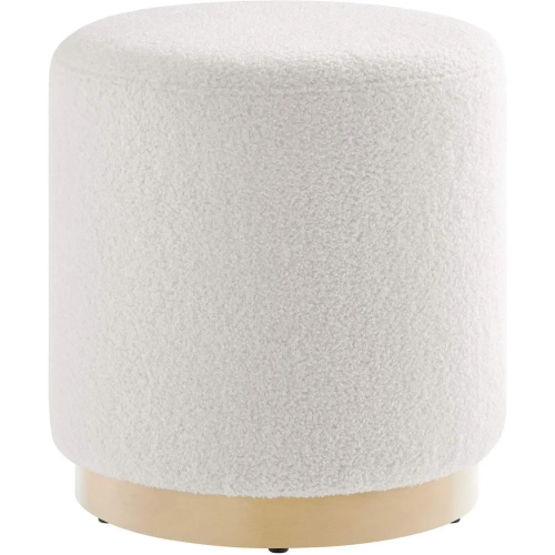 Tilden 16" Round Ottoman in Ivory Sherpa Fabric & Natural Finish Wood
