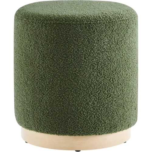 Tilden 16" Round Ottoman in Moss Green Sherpa Fabric & Natural Finish Wood