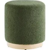 Tilden 16" Round Ottoman in Moss Green Sherpa Fabric & Natural Finish Wood