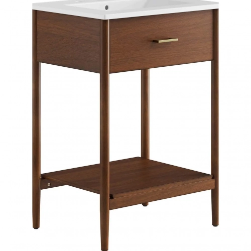 Zaire 24" Bathroom Vanity in White Ceramic & Walnut Finish Wood