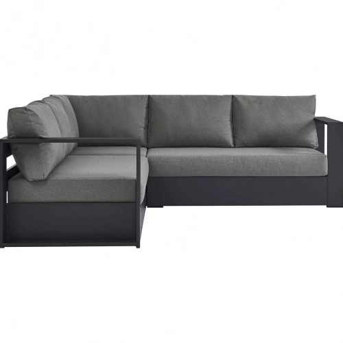 Tahoe Outdoor 3 Piece Sectional Sofa in Gray Aluminum & Charcoal Fabric