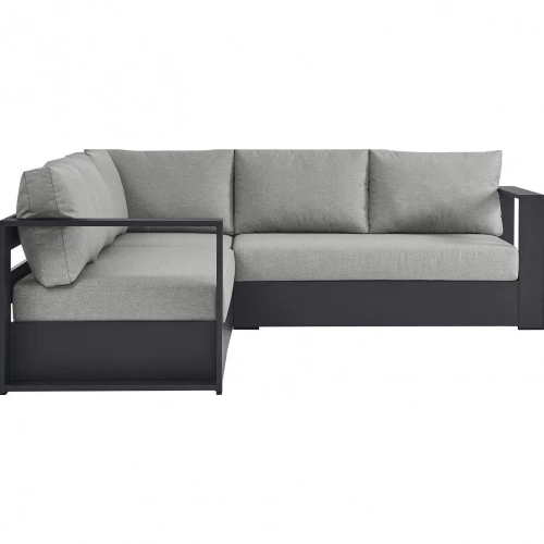 Tahoe Outdoor 3 Piece Sectional Sofa in Gray Aluminum & Gray Fabric