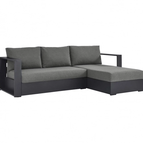 Tahoe Outdoor 2 Piece Sectional Sofa with Right Facing Chaise in Gray Aluminum & Charcoal Fabric