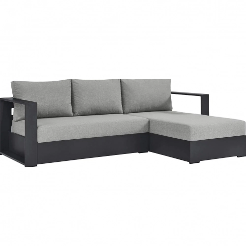 Tahoe Outdoor 2 Piece Sectional Sofa with Right Facing Chaise in Gray Aluminum & Gray Fabric