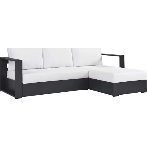 Tahoe Outdoor 2 Piece Sectional Sofa with Right Facing Chaise in Gray Aluminum & White Fabric