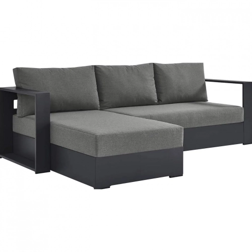 Tahoe Outdoor 2 Piece Sectional Sofa with Left Facing Chaise in Gray Aluminum & Charcoal Fabric